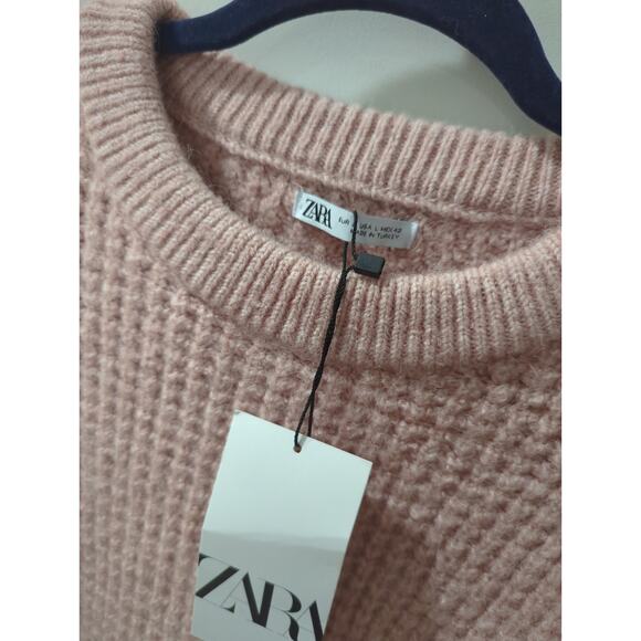 ZARA Pink Chunky Waffle Knit Crewneck Sweater NWT - Picture 2 of 5